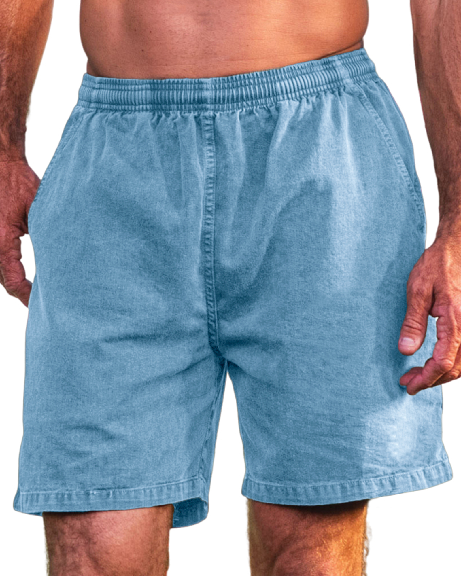 Men's Stylish Cotton Dyed Everyday Casual Elastic Waist Shorts With Side Pockets-blumpark