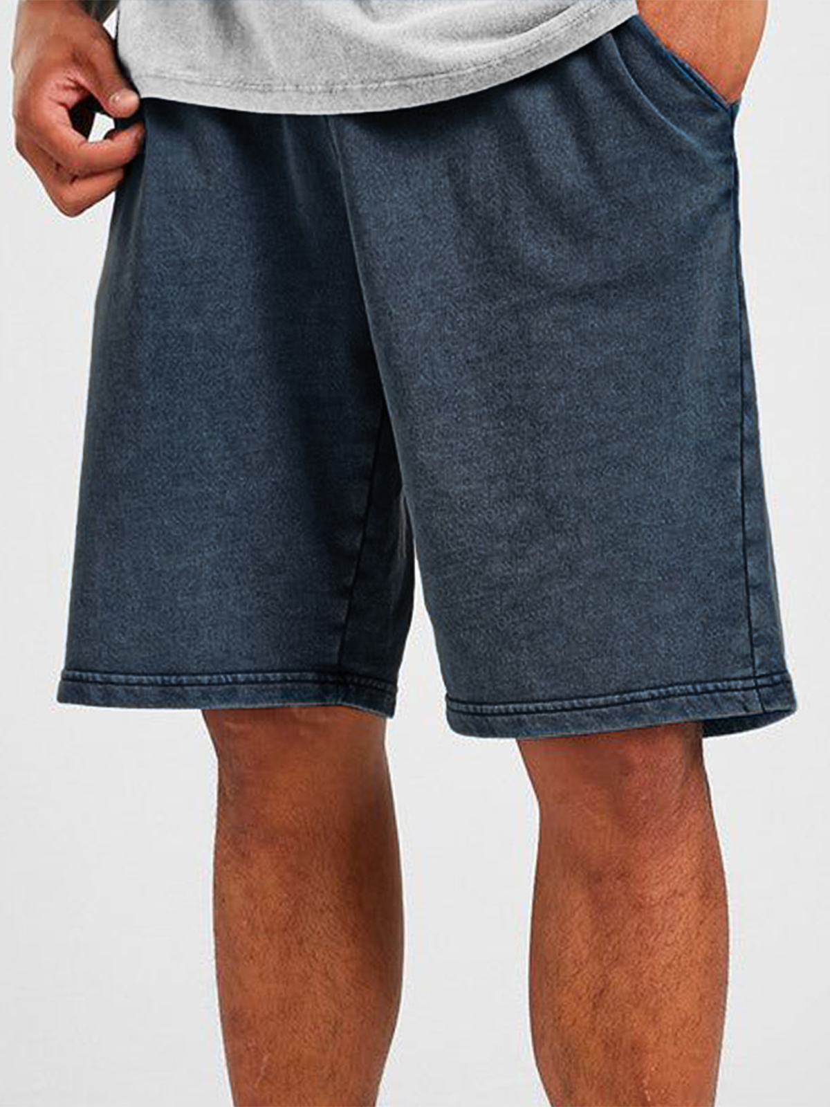 Men's Vintage Distressed Drawstring Stylish Washed Casual Textured Shorts With Side Pockets-blumpark