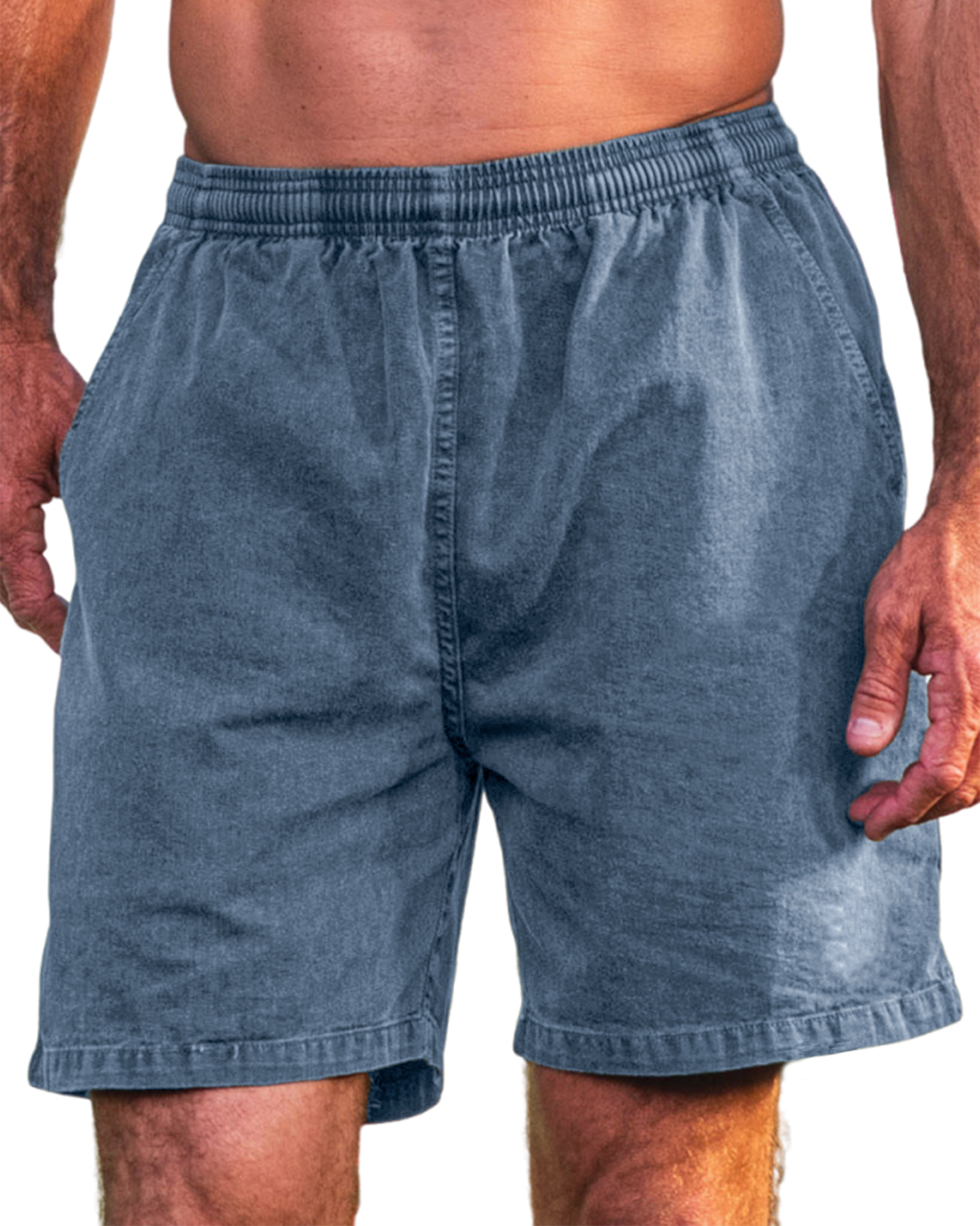 Men's Stylish Cotton Dyed Everyday Casual Elastic Waist Shorts With Side Pockets-blumpark
