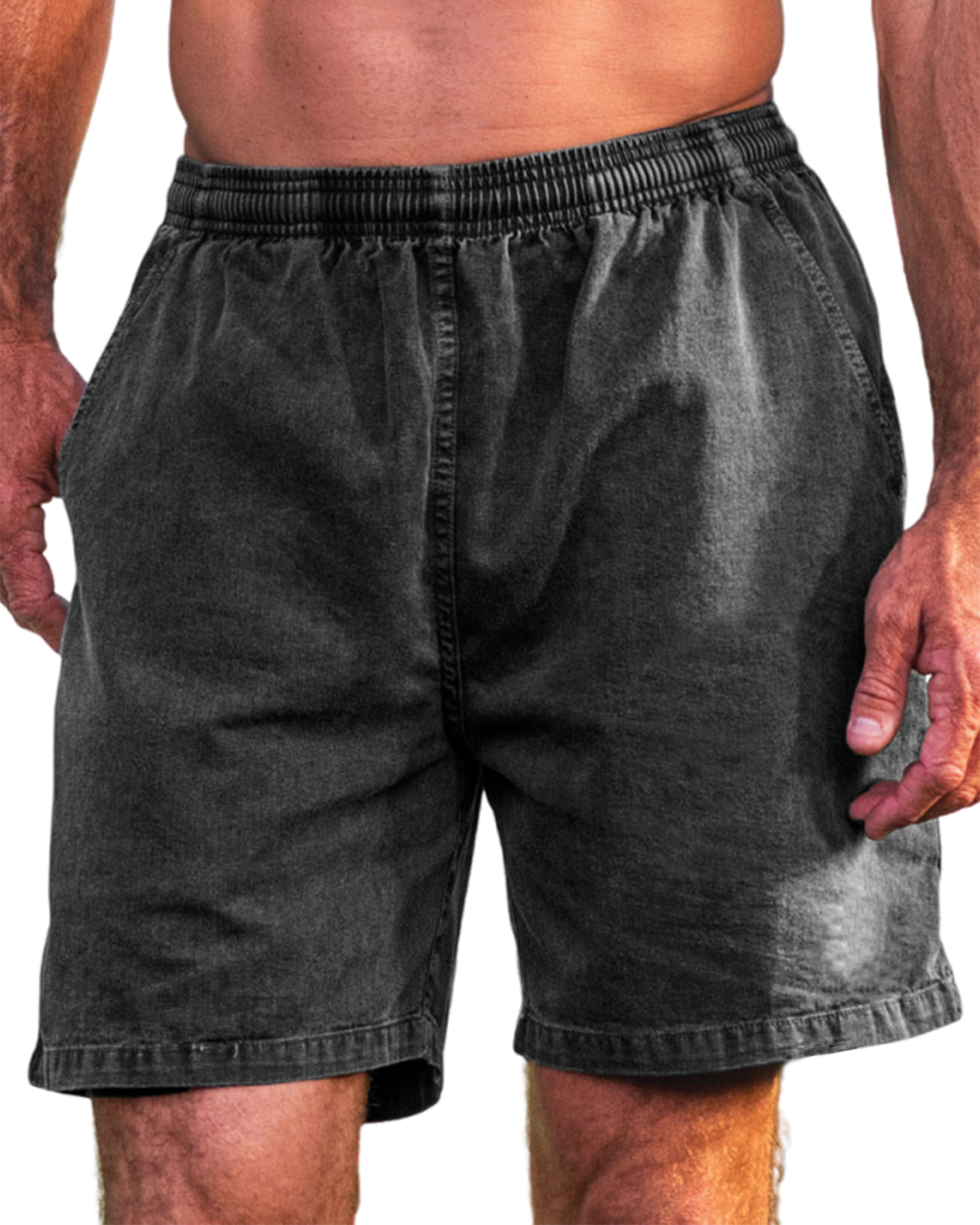 Men's Stylish Cotton Dyed Everyday Casual Elastic Waist Shorts With Side Pockets-blumpark