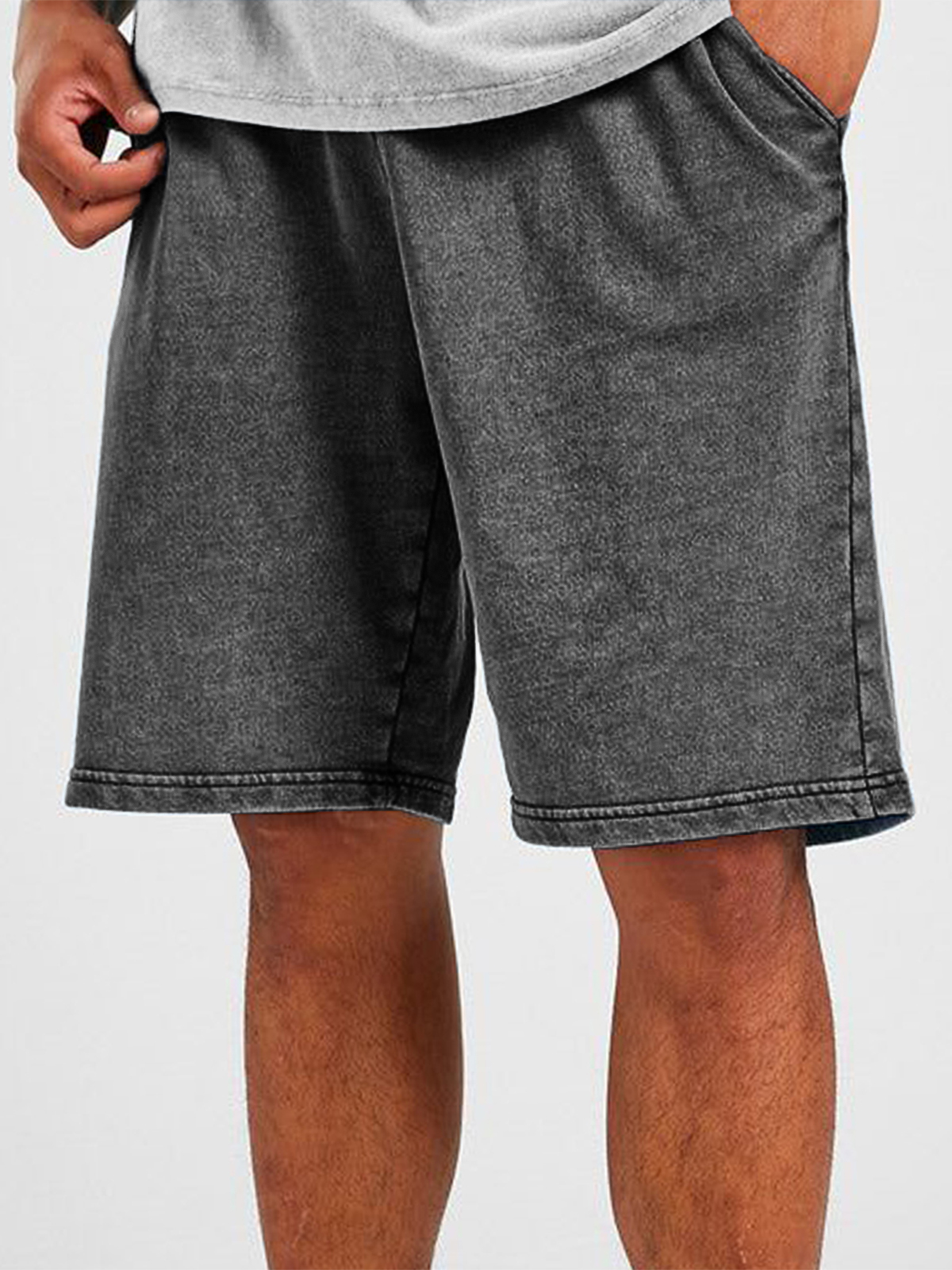 Men's Vintage Distressed Drawstring Stylish Washed Casual Textured Shorts With Side Pockets-blumpark