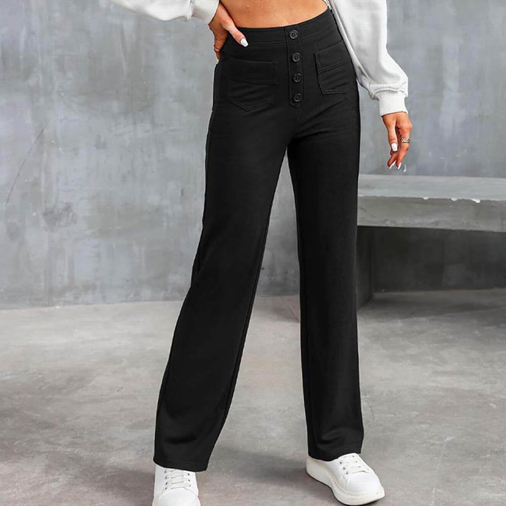 High-waisted Elastic Casual Trousers-blumpark