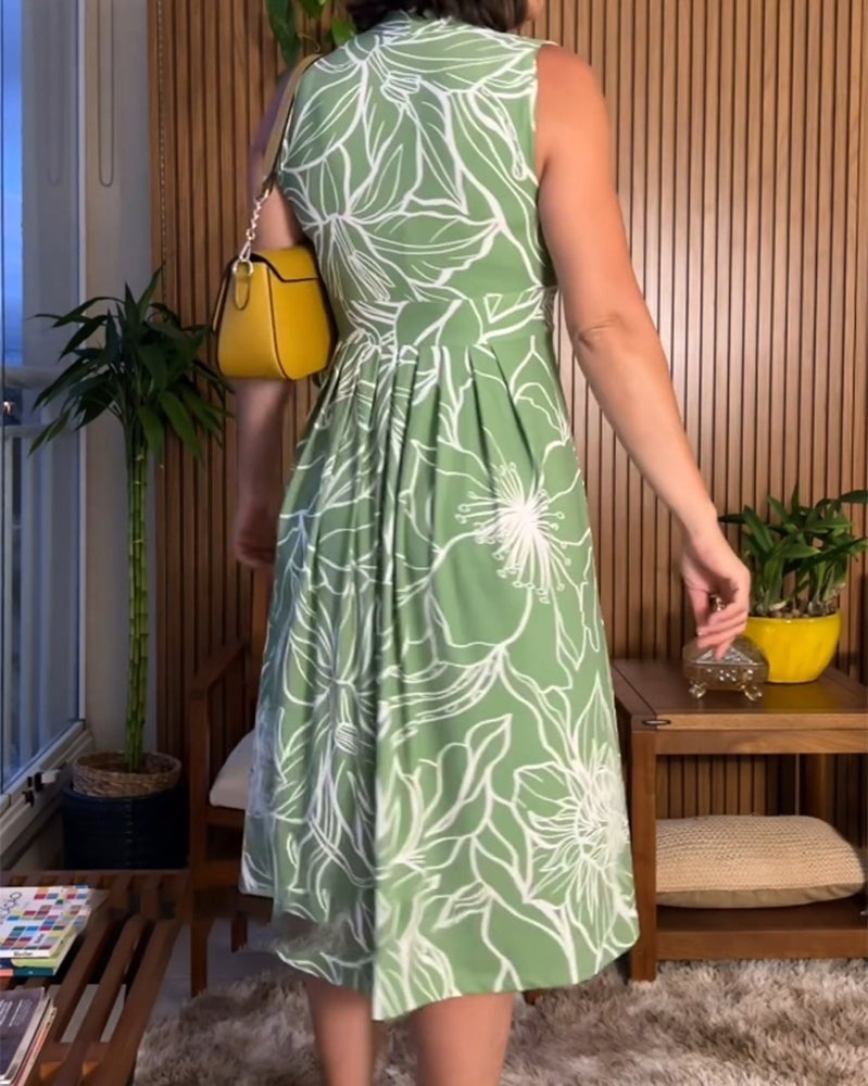 Sleeveless V-Neck Waist-Cinching Dress-blumpark