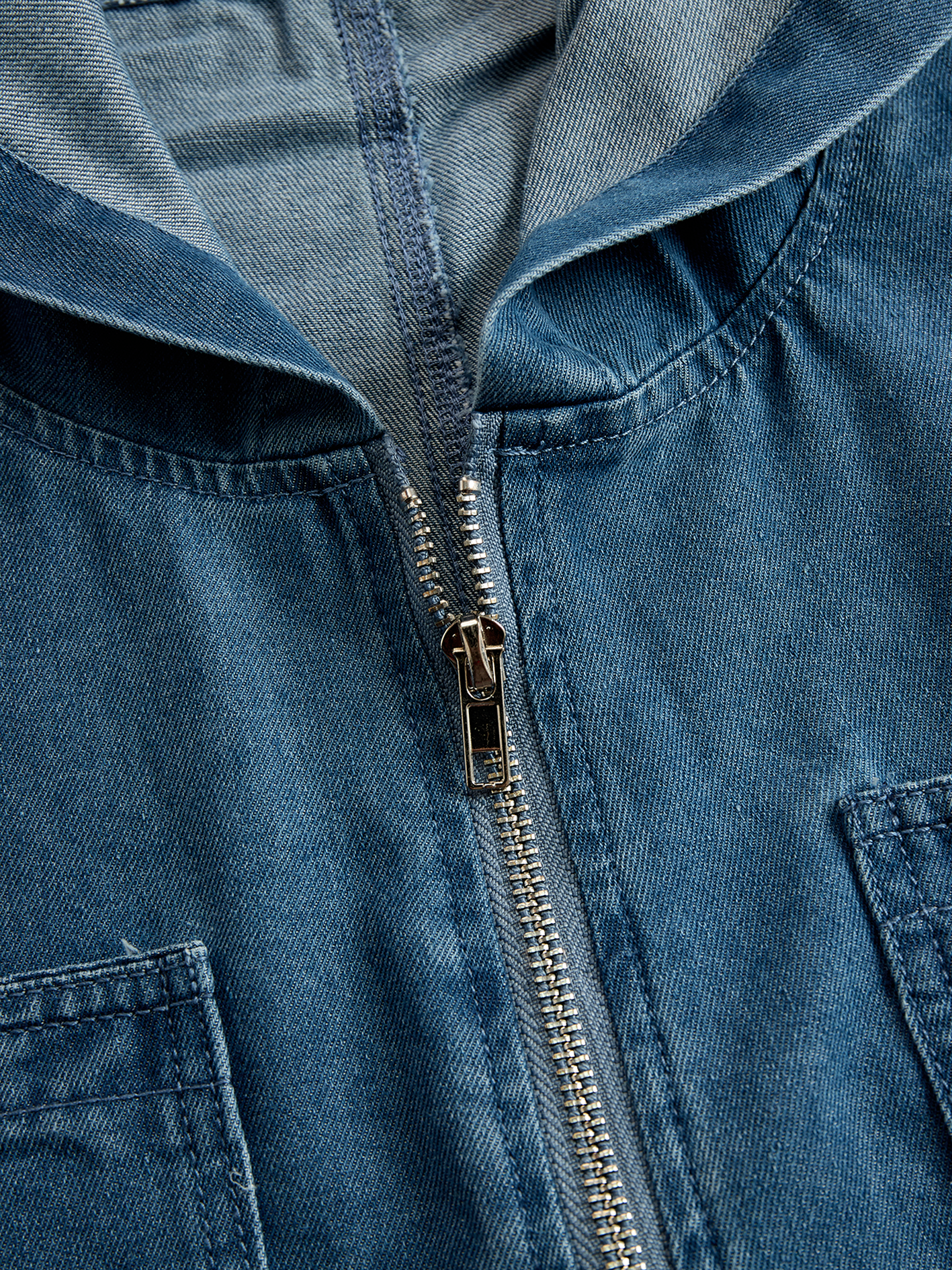 Casual Loose Retro Pocket Long Sleeve Hooded Zipper Denim Jumpsuit-blumpark