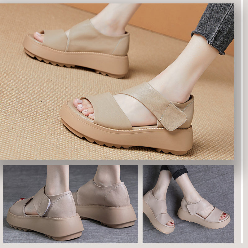 Women's Retro Thick Sole Velcro Sandals-blumpark