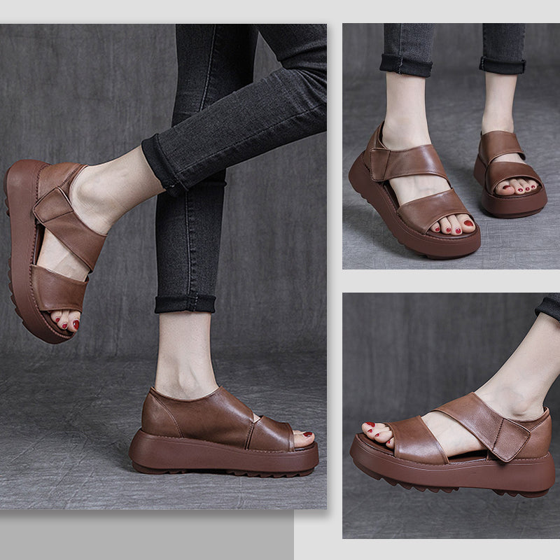 Women's Retro Thick Sole Velcro Sandals-blumpark