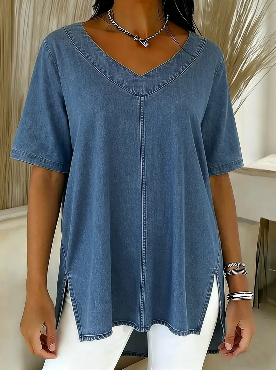 Women's Casual Washed Denim Cotton Top-blumpark