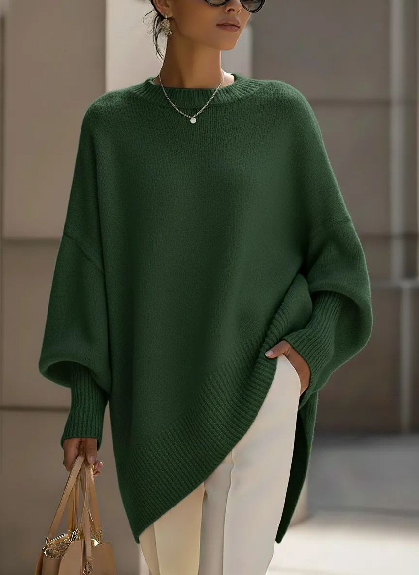 Women's Cozy LooseAsymmetrical HemSweater-blumpark