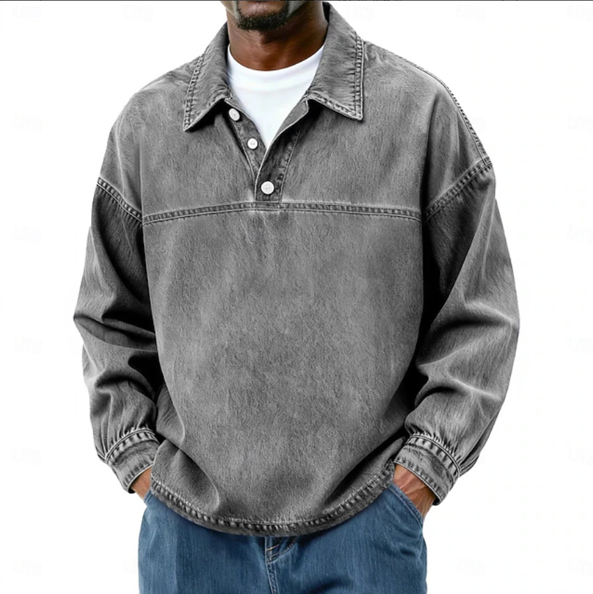 Men's Vintage Pullover Long-Sleeve Shirt - Gray