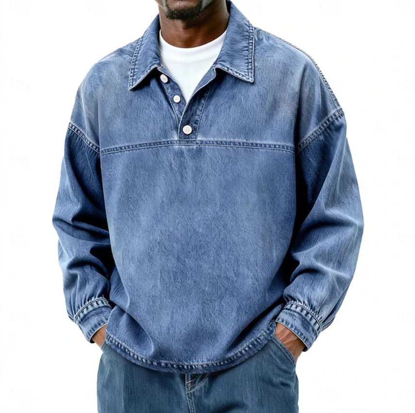 Men's Vintage Pullover Long-Sleeve Shirt - Light Blue