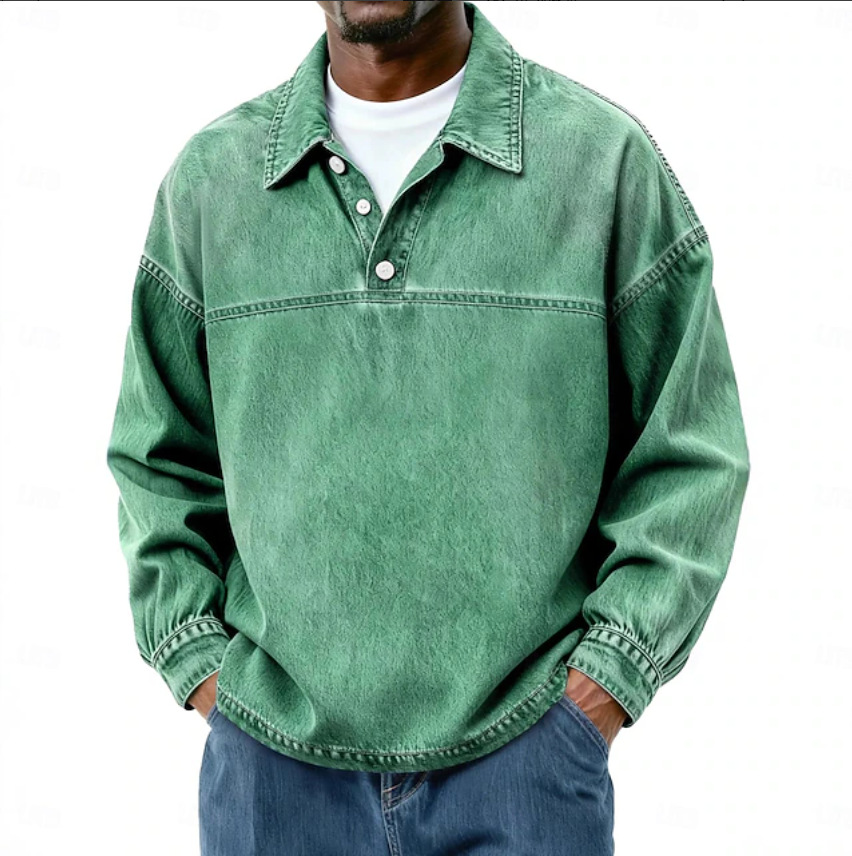 Men's Vintage Pullover Long-Sleeve Shirt - Light Green