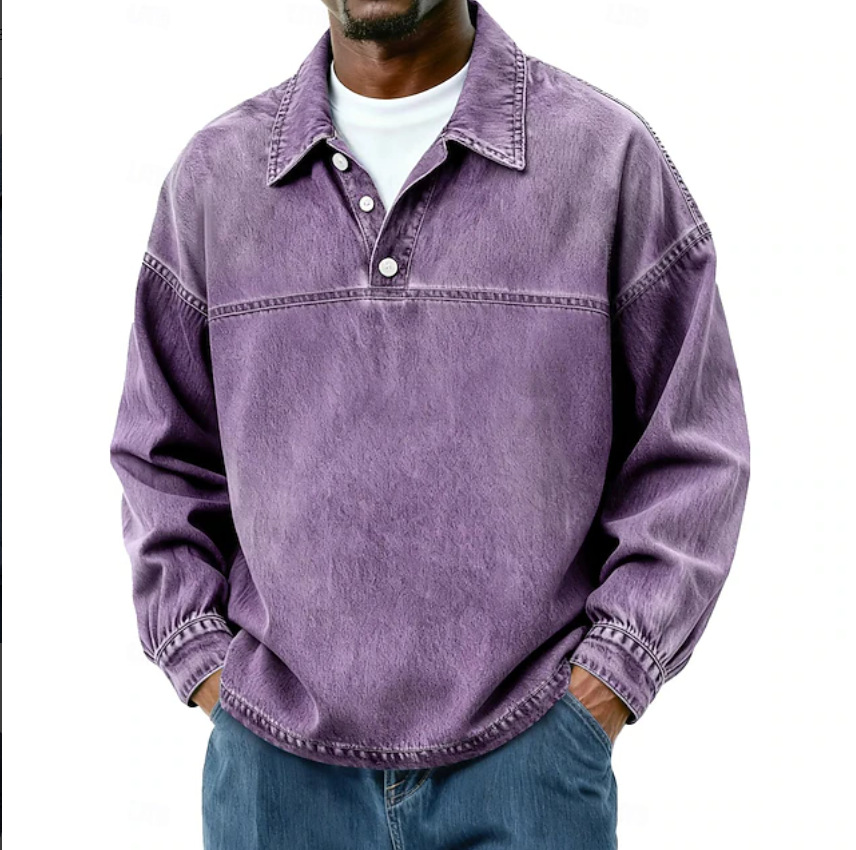 Men's Vintage Pullover Long-Sleeve Shirt - Purple