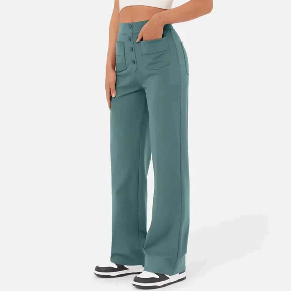 High-waisted Elastic Casual Trousers-blumpark