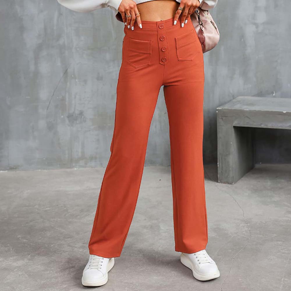High-waisted Elastic Casual Trousers-blumpark