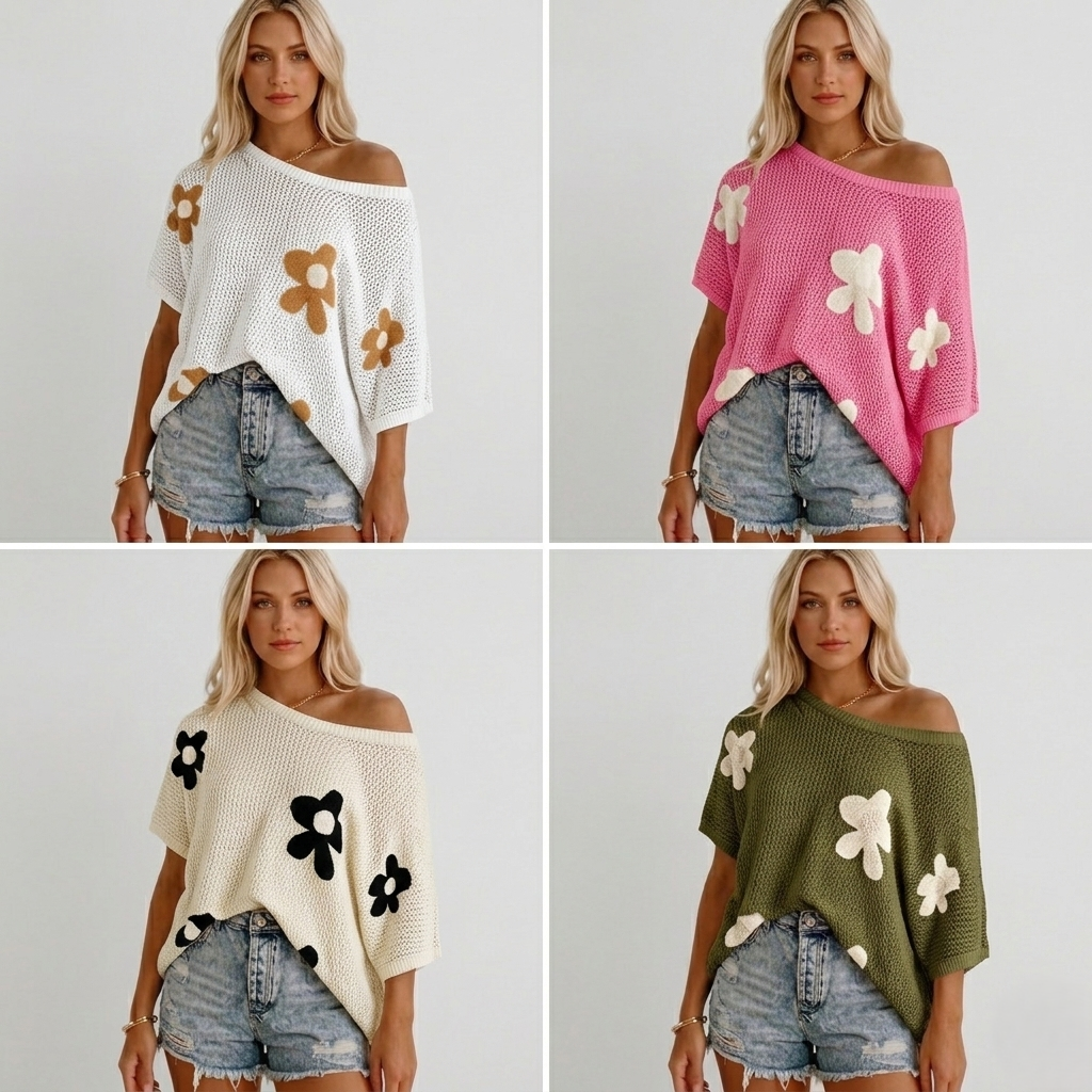 Floral Crochet Knit Open-Weave Pullover Top + 50% OFF-blumpark