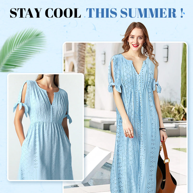 ⏰Last Day Sale 50% Off💃Women's Elegant V-Neck Hollow-Out Solid Dress-blumpark