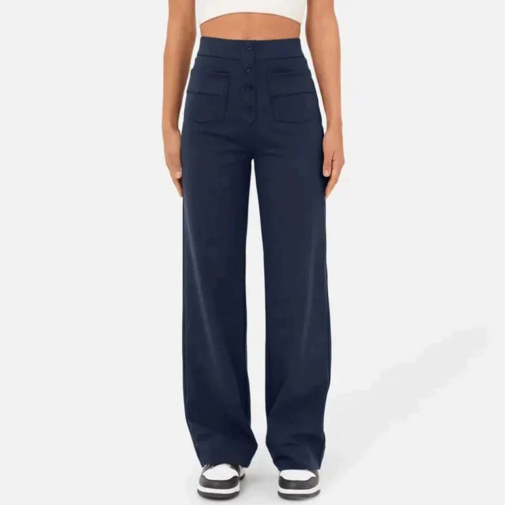 High-waisted Elastic Casual Trousers-blumpark