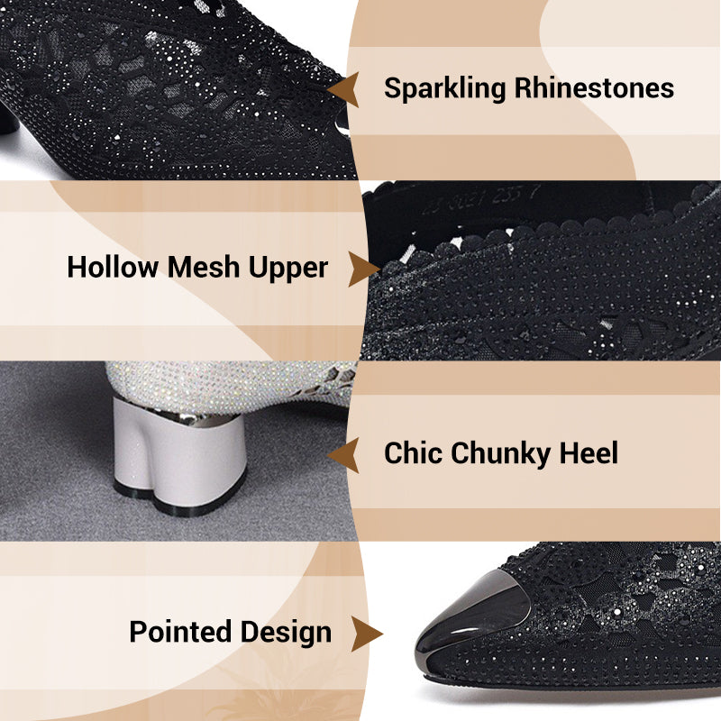 💥HOT SALE 50% OFF✨Hollow mesh sandals with rhinestone and chunky heel-blumpark