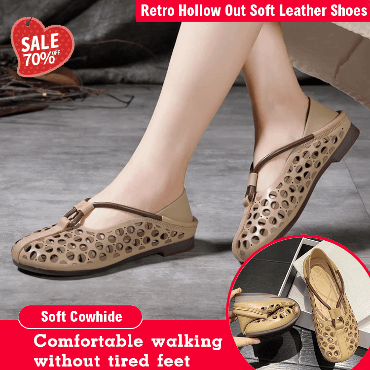 Retro Hollow Out Soft Leather Women Shoes-blumpark