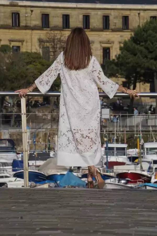 Lace V-neck Loose Maxi Dress-blumpark