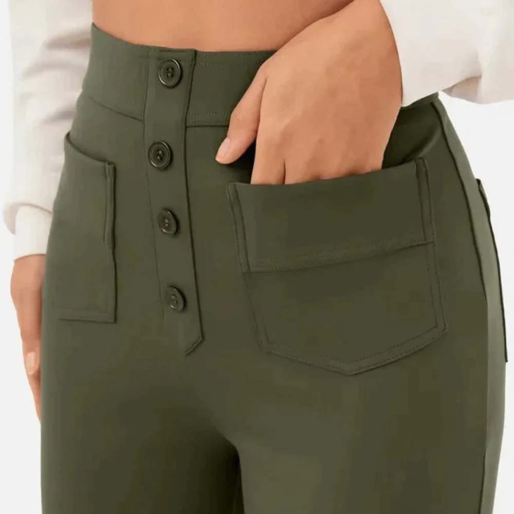 High-waisted Elastic Casual Trousers-blumpark
