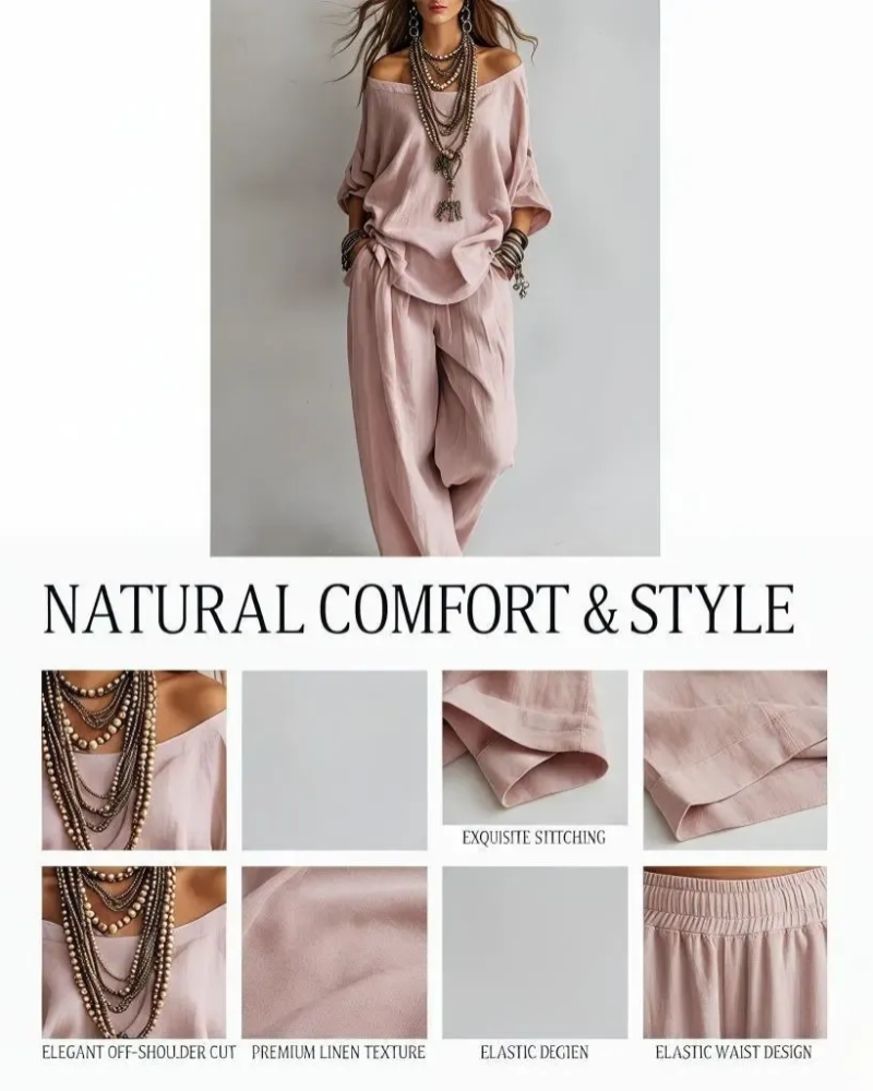Summer Linen Set Relaxed Fit Top & Wide-Leg Pants Effortless Casual Wear-blumpark