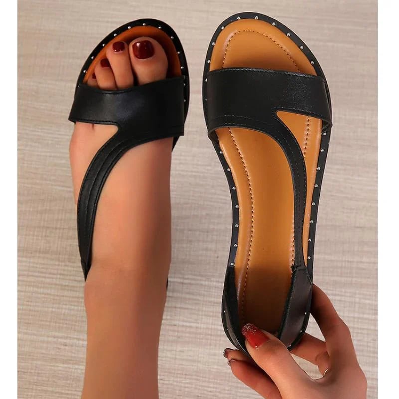 Imsgurus👠Fish-mouth Rivet Open Toe Flat  Sandals-blumpark