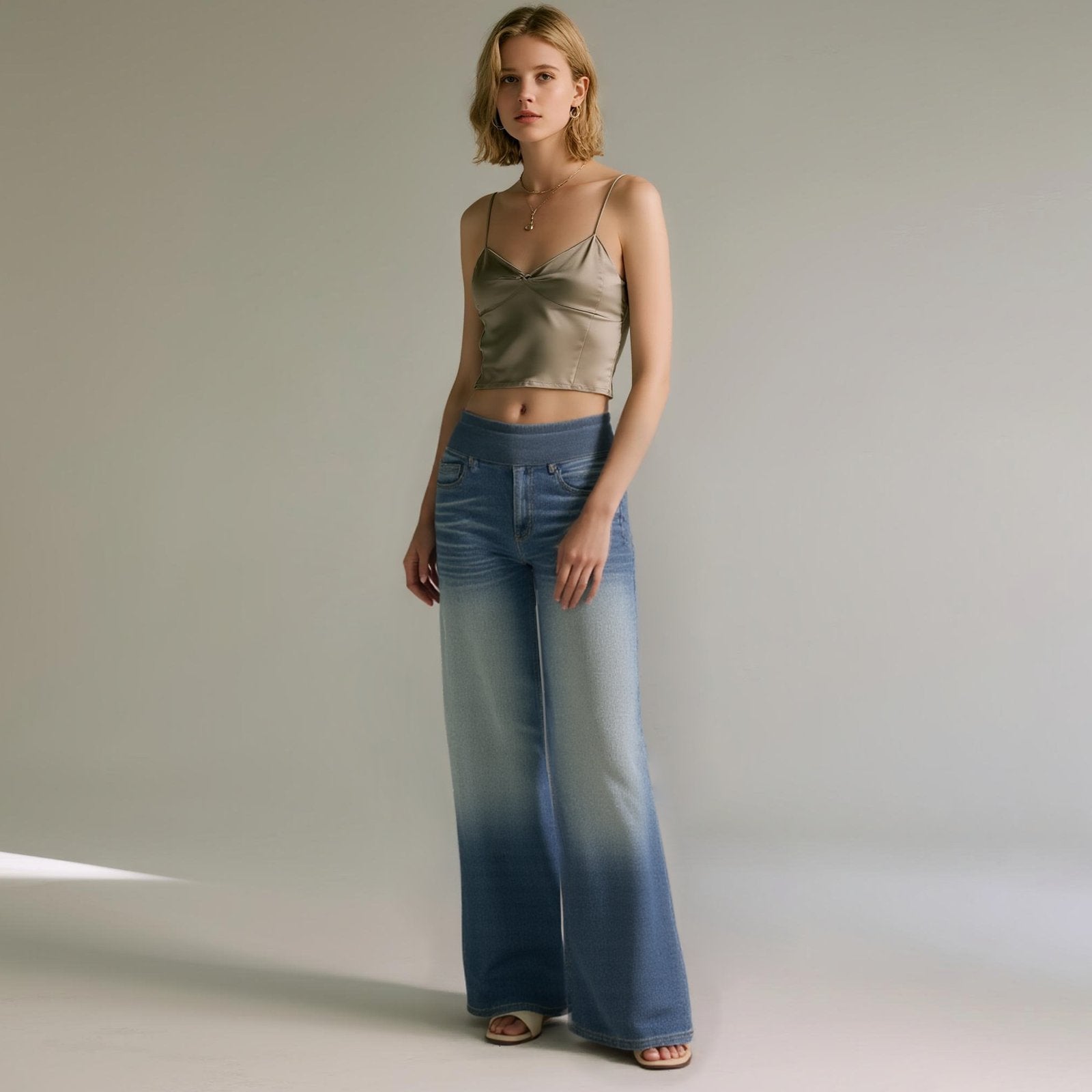 🔥Women's High-Waisted Washed Baggy Wide-Leg Stretchy Knit Jeans with Multiple Pockets – Comfortable Casual Denim-blumpark