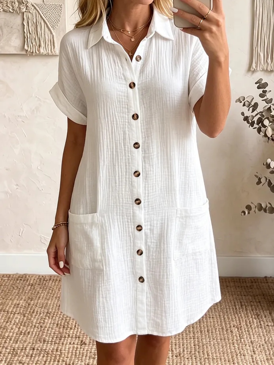 NEW ARRIVALS🔥 Women's Cozy Lapel Button-front Cotton-linen Dress-blumpark
