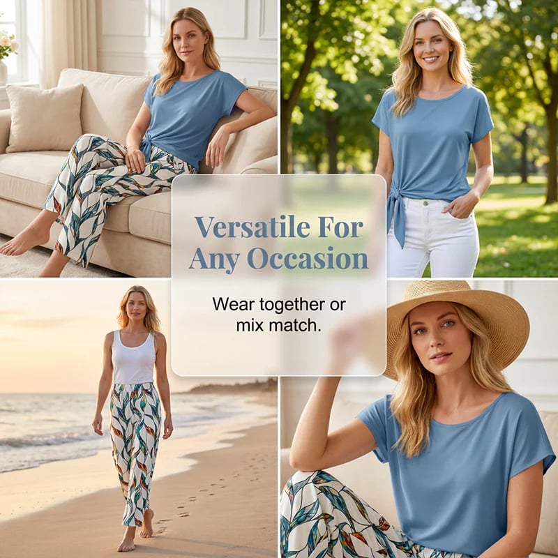 👚  NOW! 🌸 Women's Side-Tie Top & Patterned Pants Set – Flowy, adjustable fit & perfect for summer vacations or resort wear 👖-blumpark