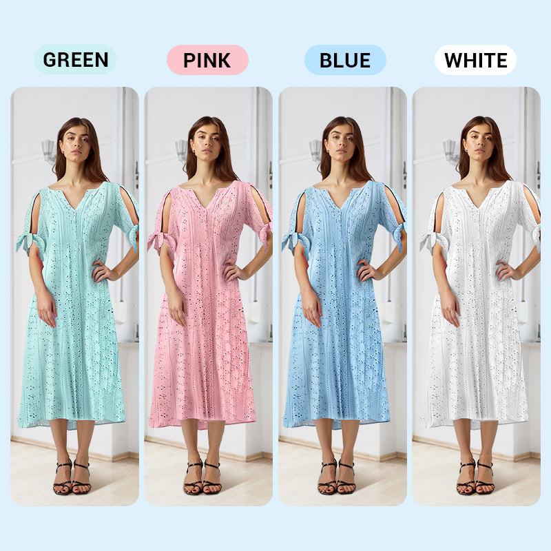 ⏰Last Day Sale 50% Off💃Women's Elegant V-Neck Hollow-Out Solid Dress-blumpark