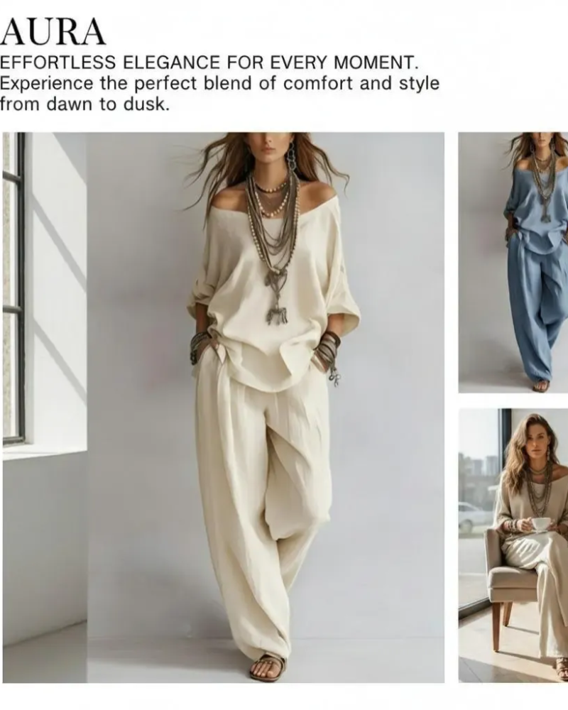 Summer Linen Set Relaxed Fit Top & Wide-Leg Pants Effortless Casual Wear-blumpark