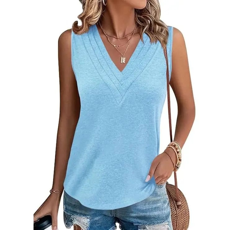 🎁✨Women V Neck Tank Tops Dressy Casual Summer Loose Fit Sleeveless Shirts Blouse Comfy Womenswear Soft Basic-blumpark