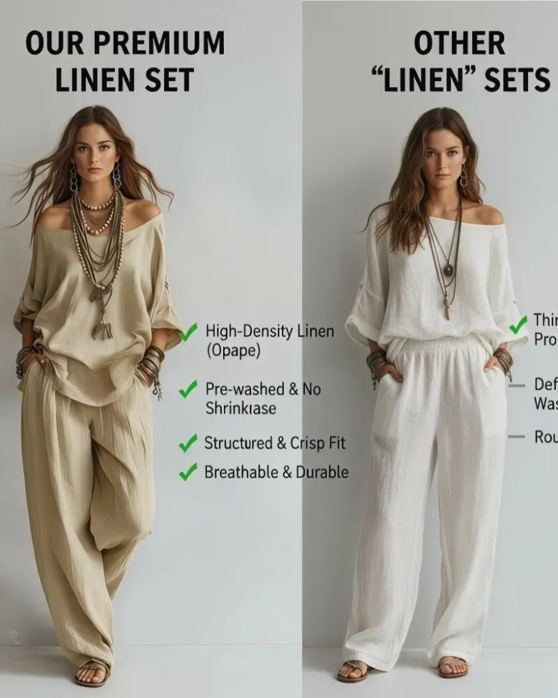 Summer Linen Set Relaxed Fit Top & Wide-Leg Pants Effortless Casual Wear-blumpark