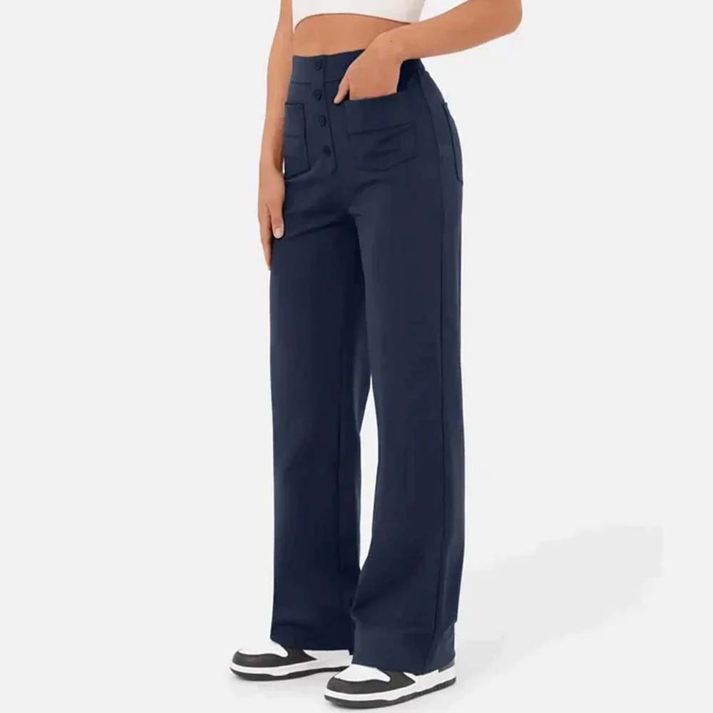 High-waisted Elastic Casual Trousers-blumpark