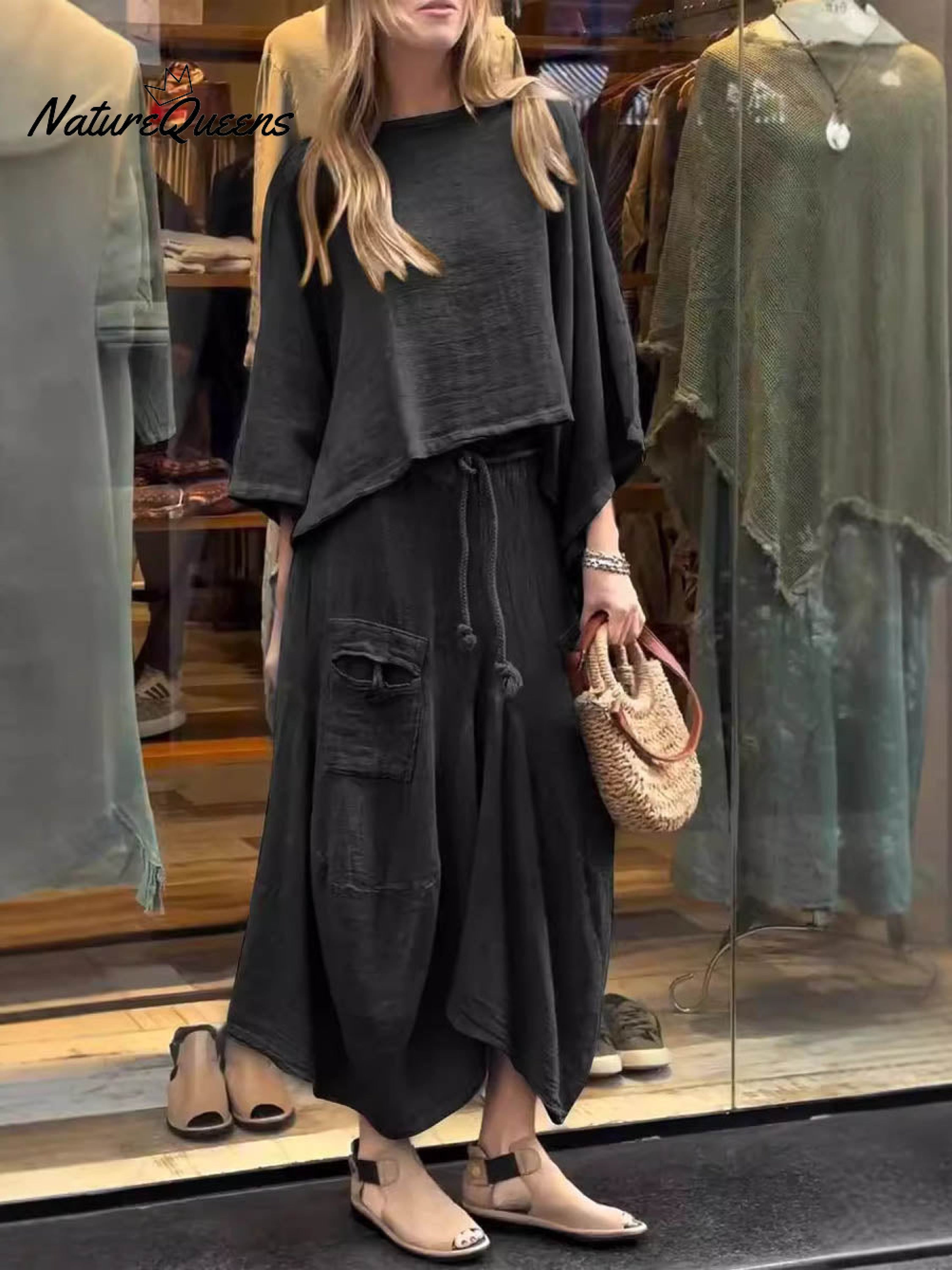 Women's Solid Color Casual Loose Elegant Stylish Skirt Two Piece Suit-blumpark