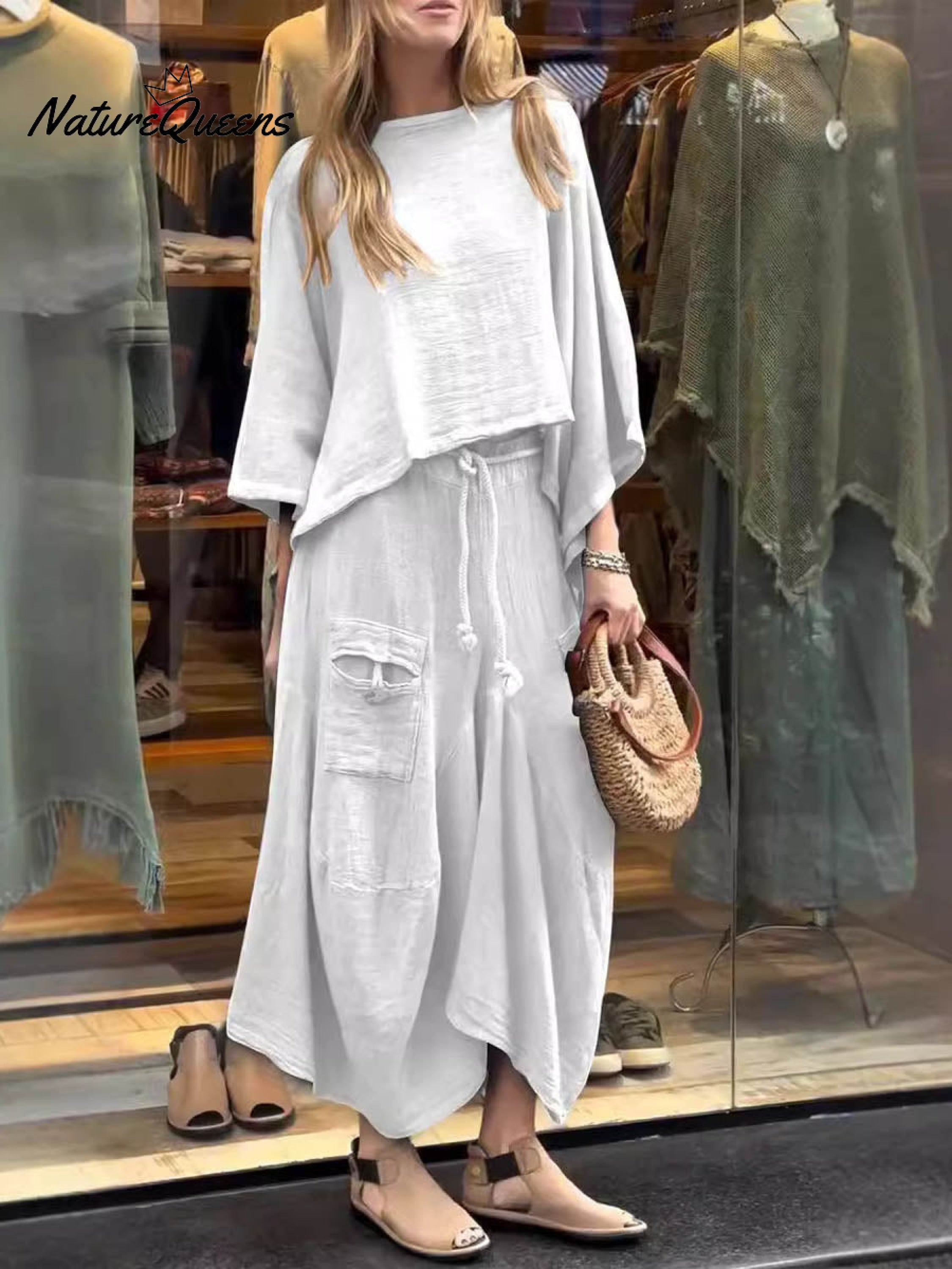 Women's Solid Color Casual Loose Elegant Stylish Skirt Two Piece Suit-blumpark
