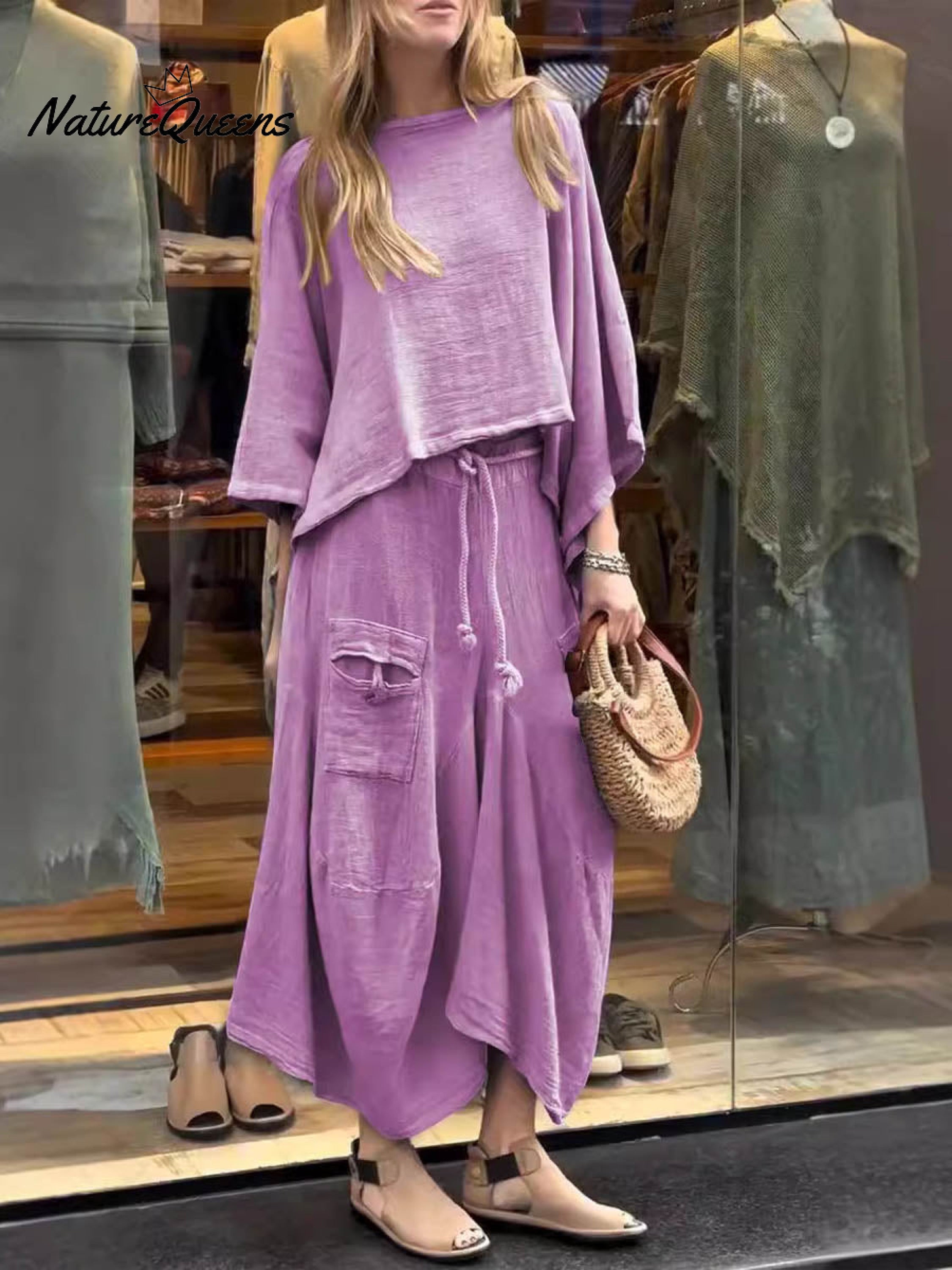 Women's Solid Color Casual Loose Elegant Stylish Skirt Two Piece Suit-blumpark