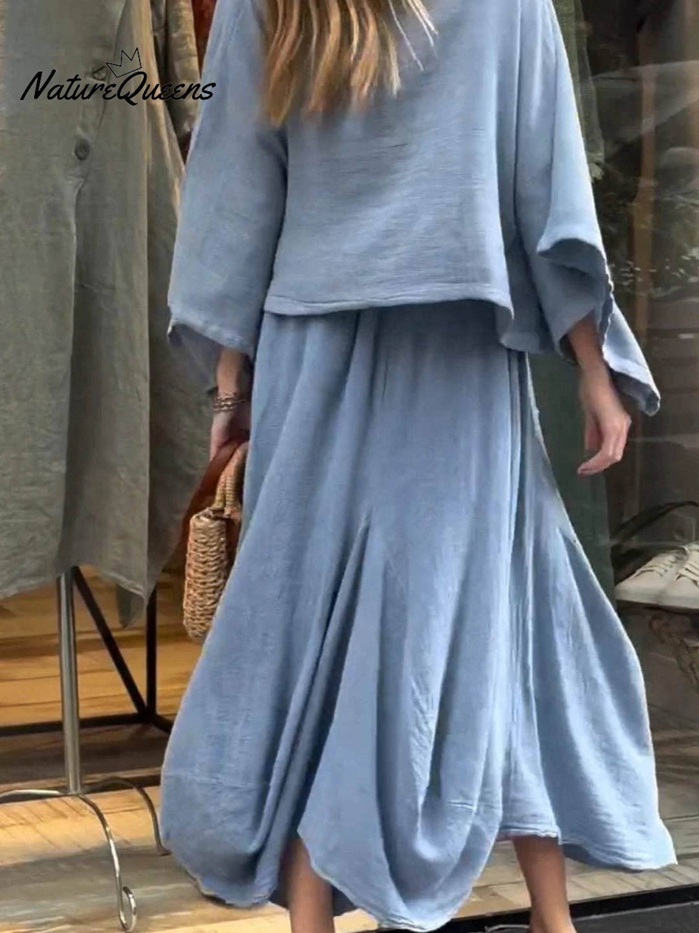 Women's Solid Color Casual Loose Elegant Stylish Skirt Two Piece Suit-blumpark