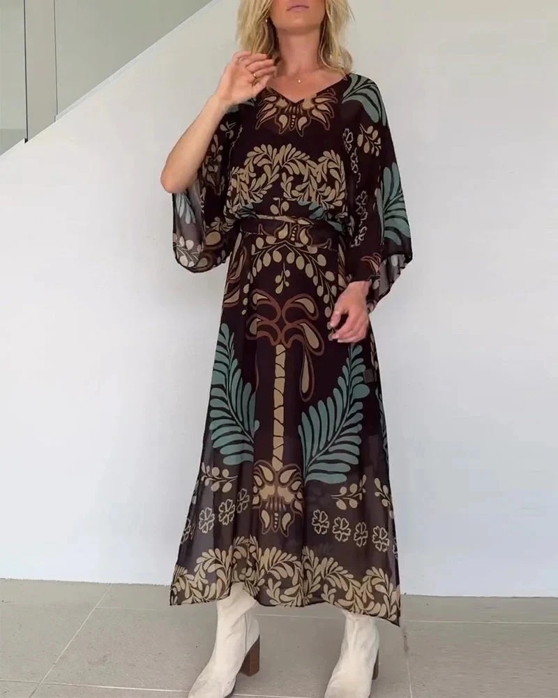Bohemian V-Neck Loose Dress-blumpark