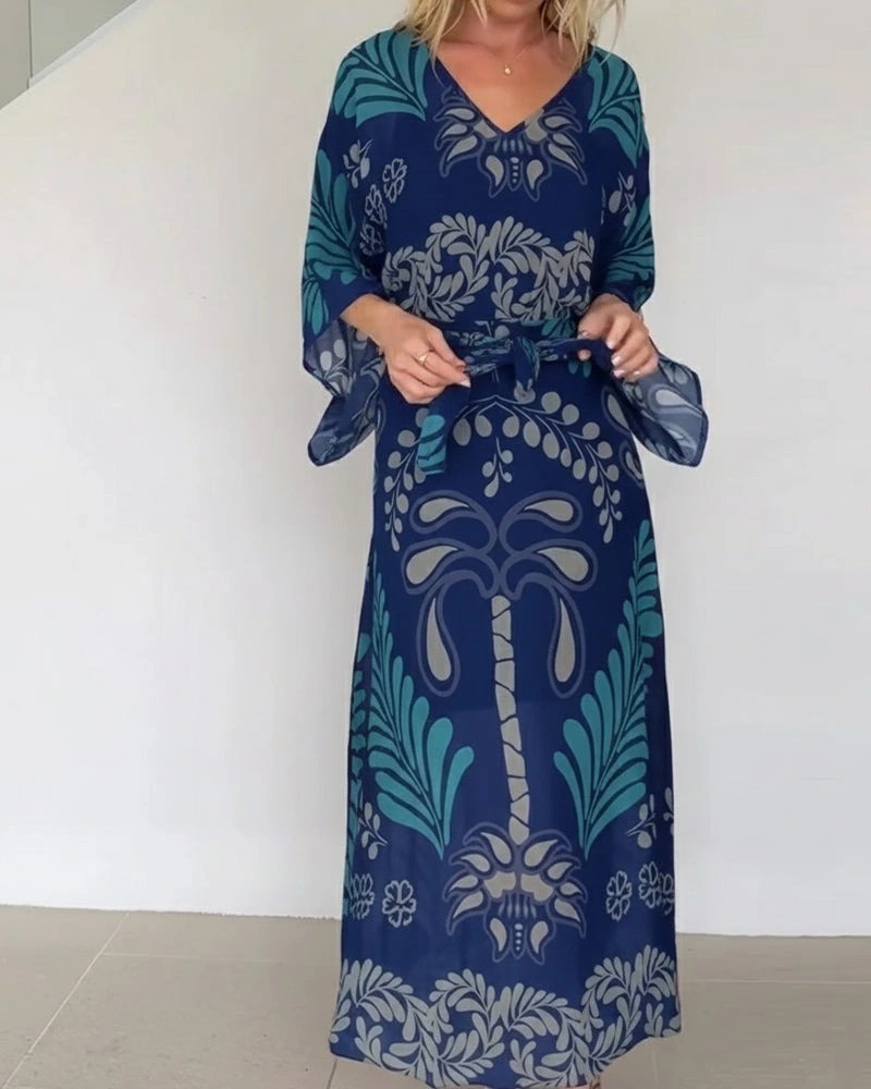 Bohemian V-Neck Loose Dress-blumpark