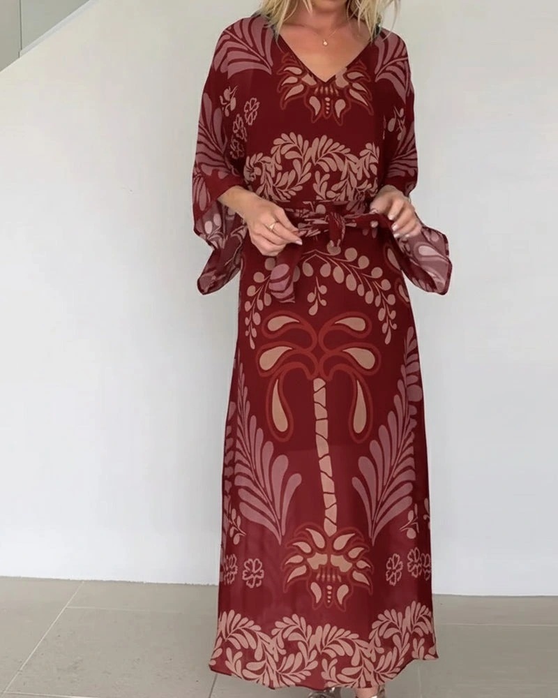 Bohemian V-Neck Loose Dress-blumpark