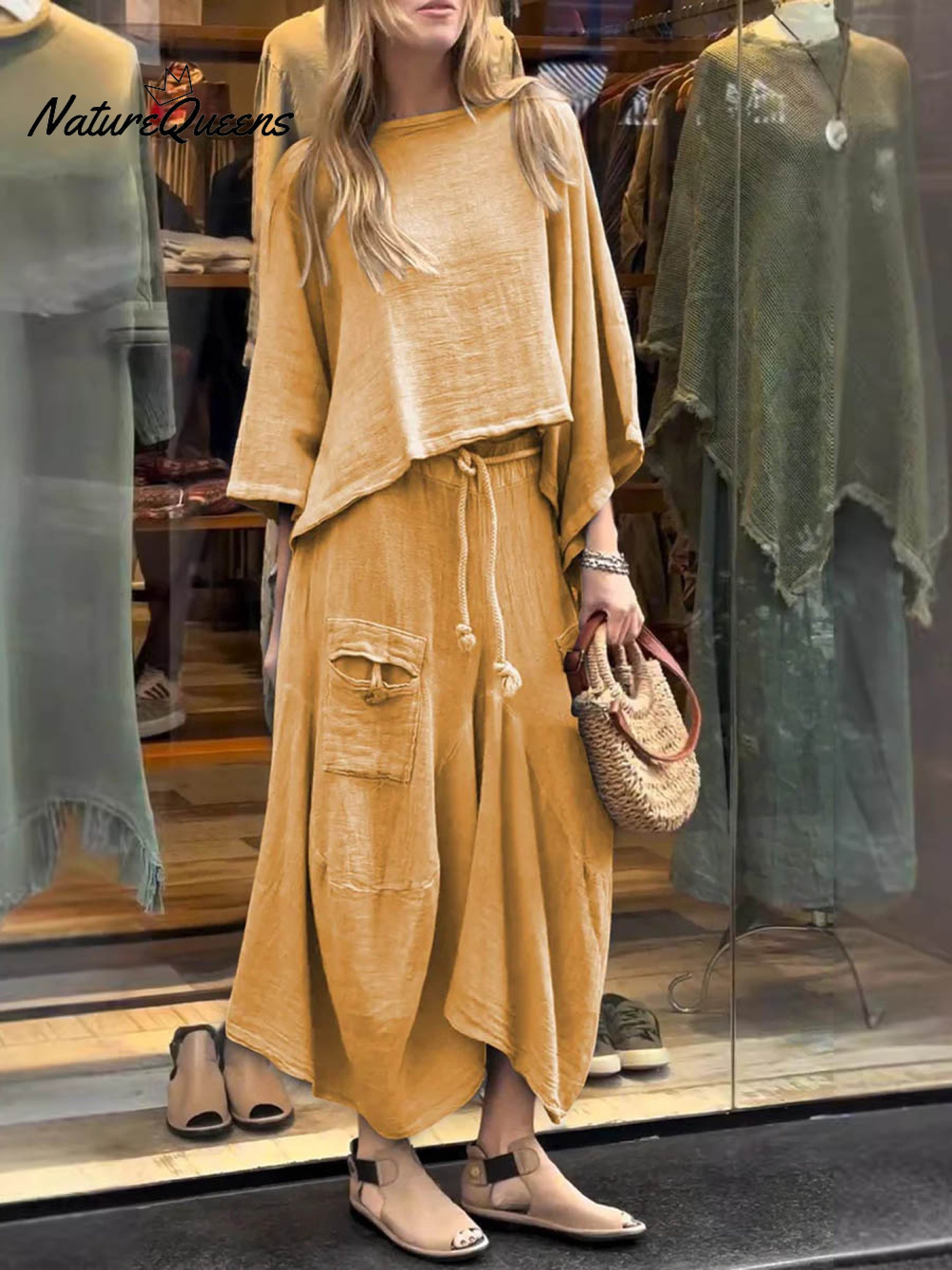 Women's Solid Color Casual Loose Elegant Stylish Skirt Two Piece Suit-blumpark