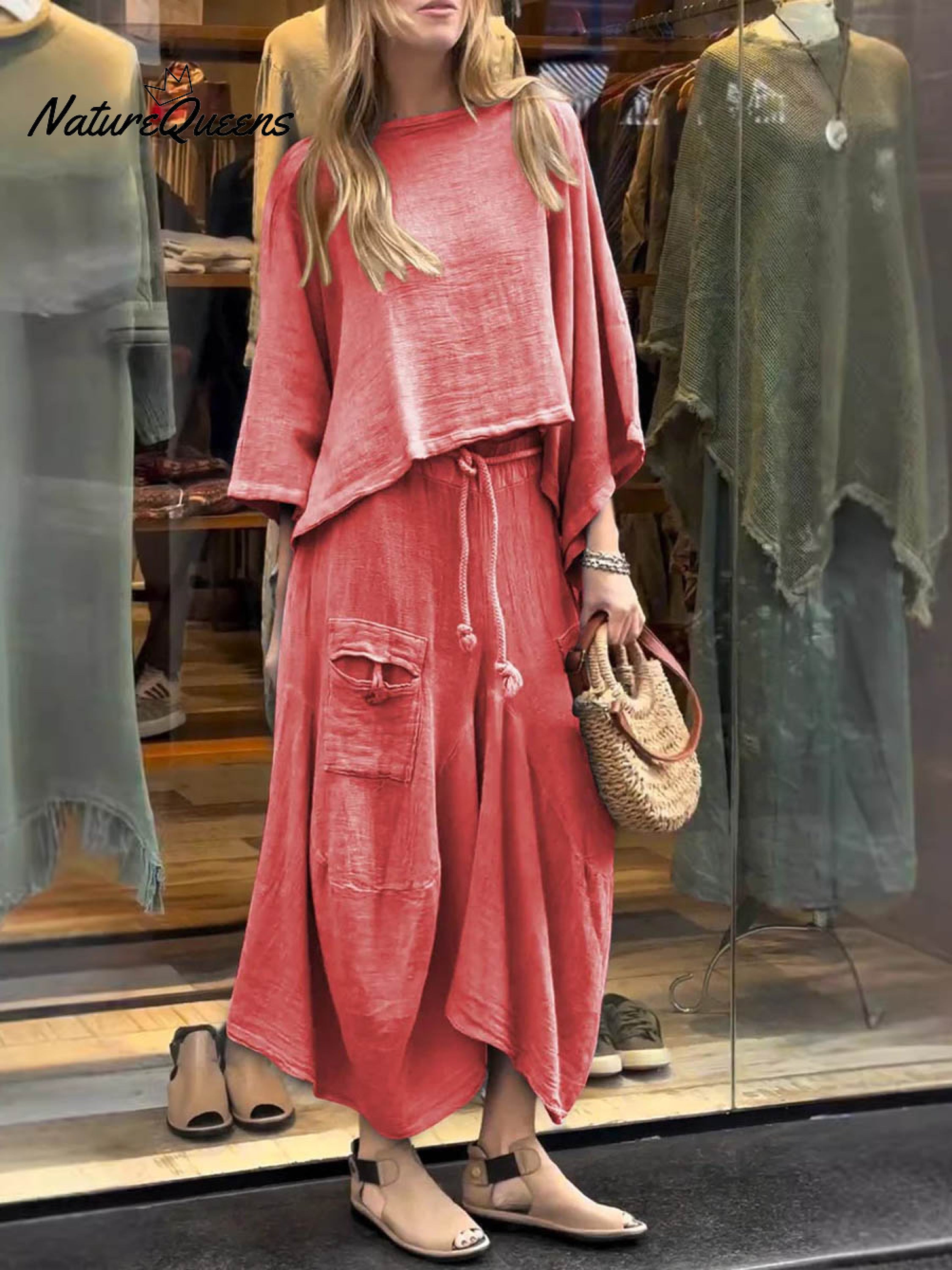 Women's Solid Color Casual Loose Elegant Stylish Skirt Two Piece Suit-blumpark