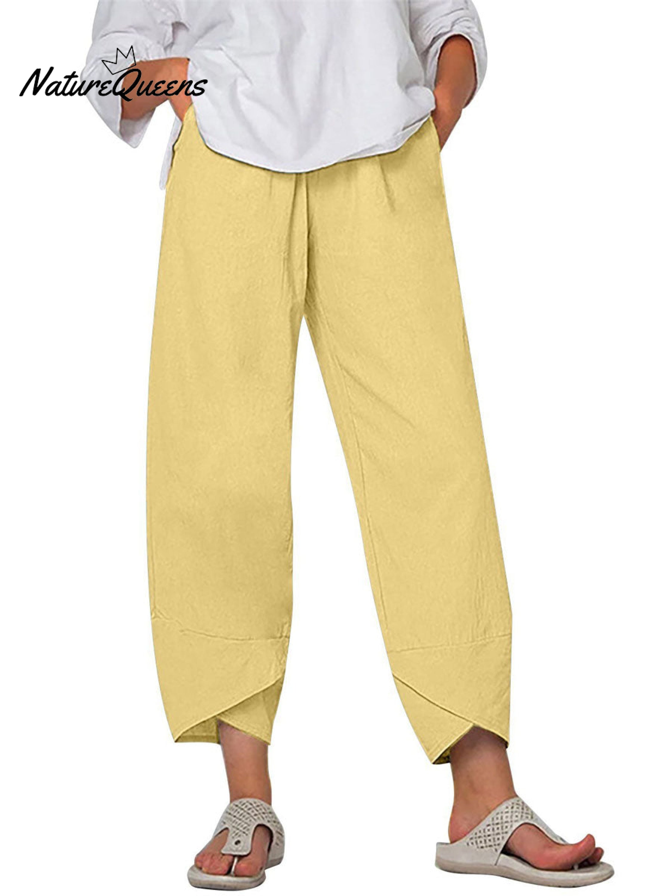 Women's Solid Color Loose Elegant Casual Simple Cotton And Linen Ninth Pants-blumpark