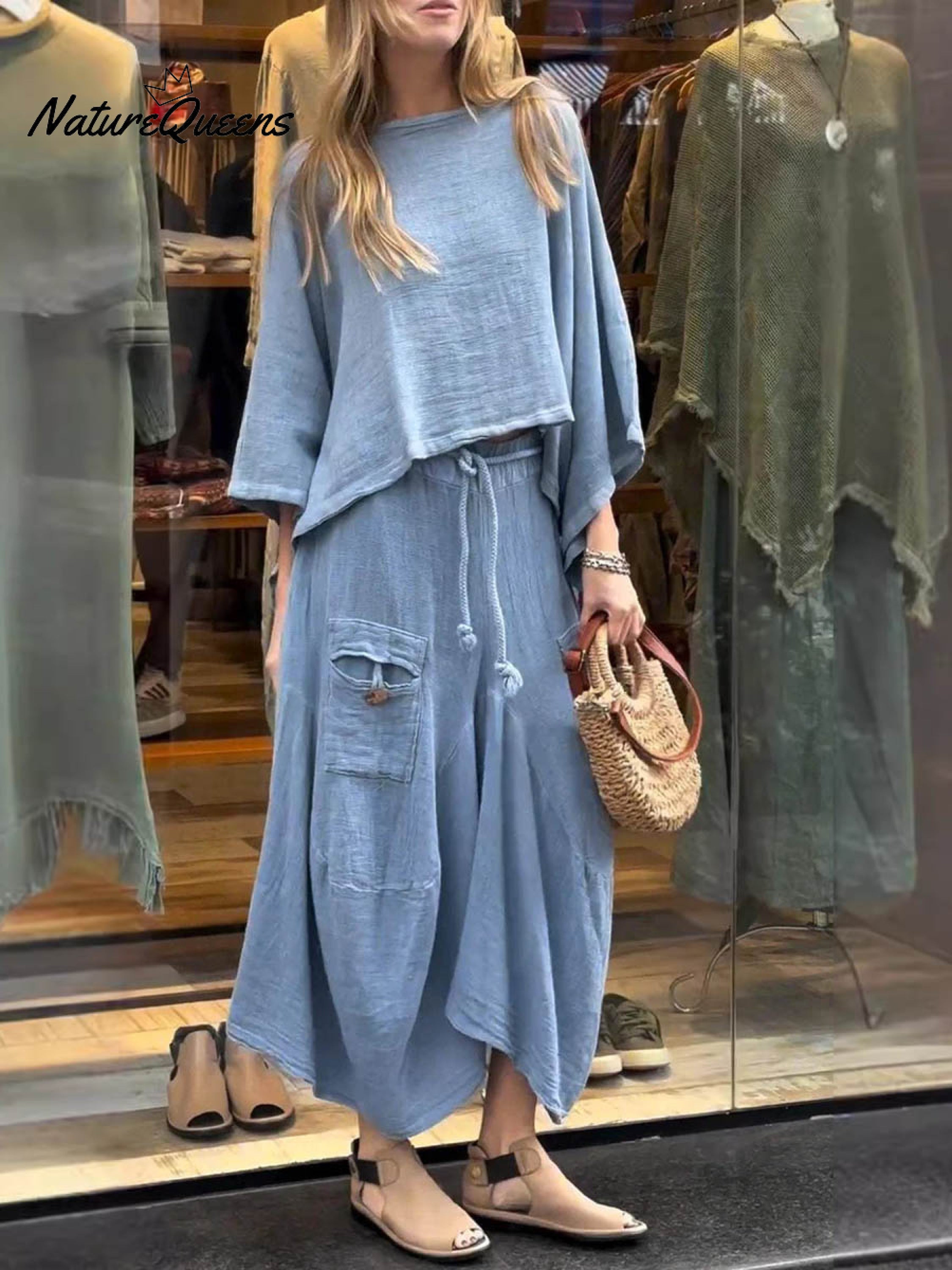 Women's Solid Color Casual Loose Elegant Stylish Skirt Two Piece Suit-blumpark
