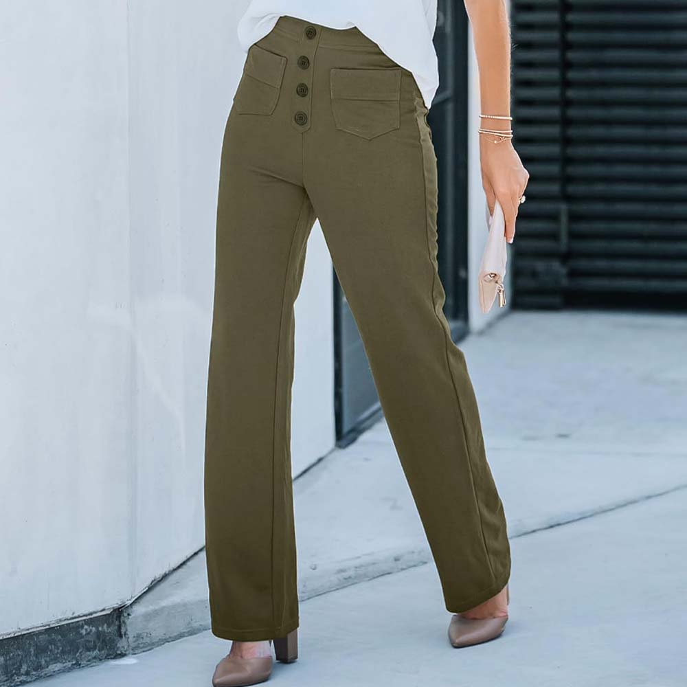 High-waisted Elastic Casual Trousers-blumpark