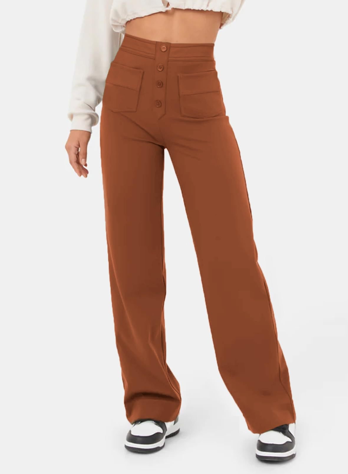 High-waisted Elastic Casual Trousers-blumpark