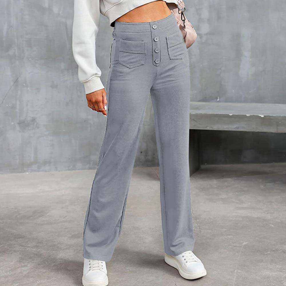 High-waisted Elastic Casual Trousers-blumpark