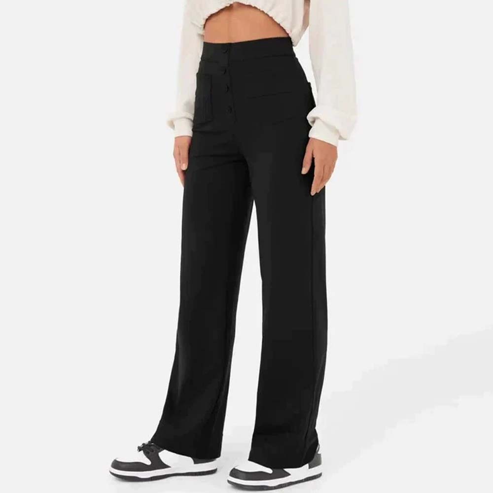 High-waisted Elastic Casual Trousers-blumpark